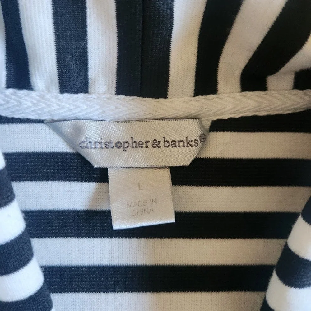 Christopher & Banks Womens L Black White Striped Open Front Cardigan Jacket 518